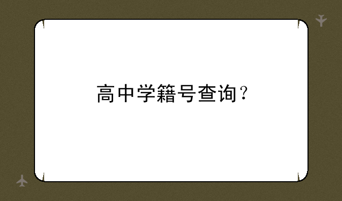 高中学籍号查询？