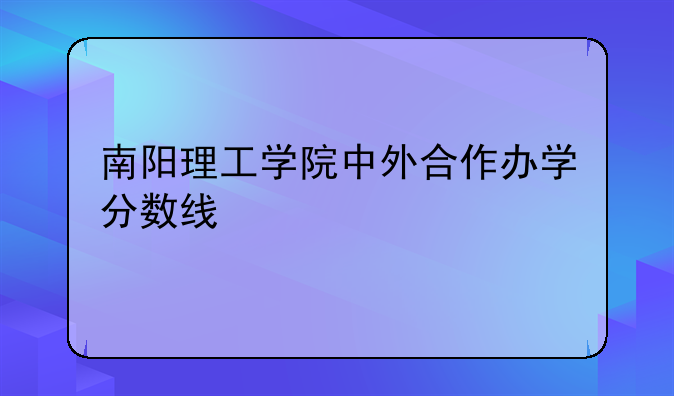 南阳理工学院中外合作办学分数线
