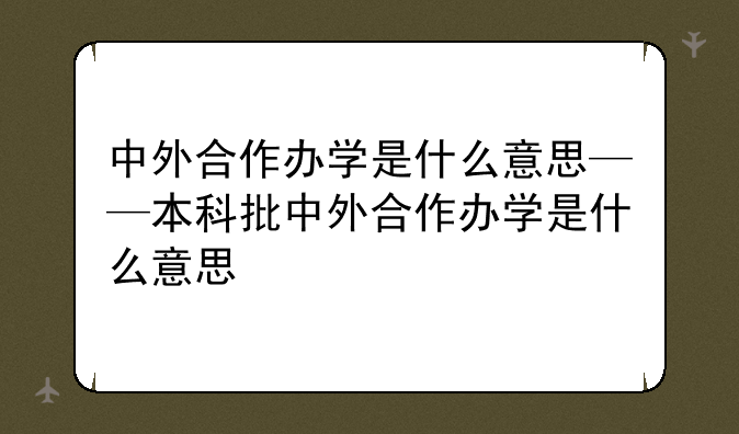 中外合作办学是什么意思——本科批中外合作办学是什